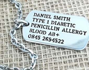 dog tag, id tag, medical id necklace, stainless steel id tag, medical tag, personalised Emergency necklace, id necklace, military necklace