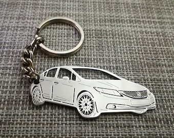 Honda Civic Gray Spun Brushed Metal Keyring
