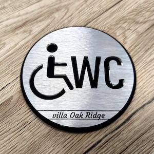 WC sign for door personalized with your logo Aluminium restroom Signage for hotel embossed Circle Aluminium Hotel Room Door Sign