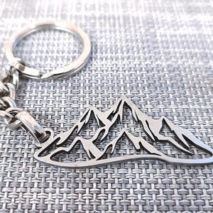 custom keychain, Laser Cut Snowflake Keychain, Stainless Steel Mountain Gift