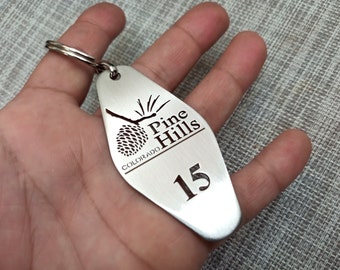 Personalized hotel Keychain, Custom metal Hotel Keychain, keychain with logo and numbers, Personalized hotel key tag