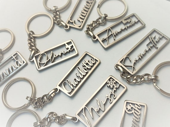 Steel name keychains deals