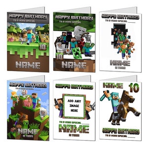 Carte d'anniversaire Minecraft / Carte de joyeux anniversaire pour les joueurs de jeux / Carte d'anniversaire personnalisée Mine Craft / Tout âge, nom, relation image 1