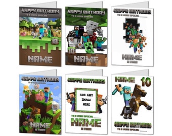 Carte d'anniversaire Minecraft / Carte de joyeux anniversaire pour les joueurs de jeux / Carte d'anniversaire personnalisée Mine Craft / Tout âge, nom, relation