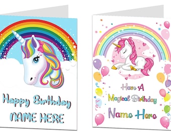 Carte de joyeux anniversaire Licorne personnalisée / Carte d'anniversaire personnalisée Magical Girls / Ajouter n'importe quel nom