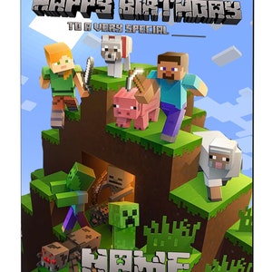 Carte d'anniversaire Minecraft / Carte de joyeux anniversaire pour les joueurs de jeux / Carte d'anniversaire personnalisée Mine Craft / Tout âge, nom, relation Design 5