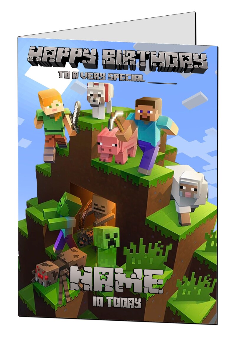 Carte d'anniversaire Minecraft / Carte de joyeux anniversaire pour les joueurs de jeux / Carte d'anniversaire personnalisée Mine Craft / Tout âge, nom, relation Design 5