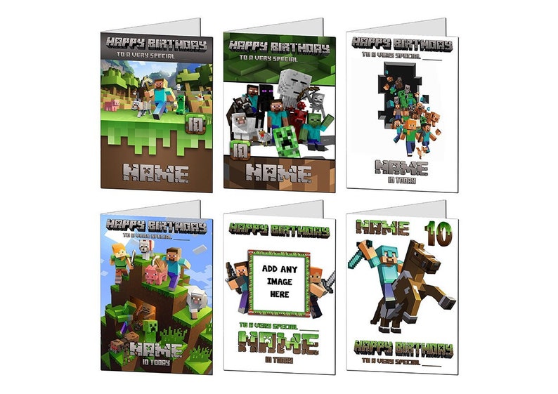 Carte d'anniversaire Minecraft / Carte de joyeux anniversaire pour les joueurs de jeux / Carte d'anniversaire personnalisée Mine Craft / Tout âge, nom, relation image 1