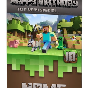 Carte d'anniversaire Minecraft / Carte de joyeux anniversaire pour les joueurs de jeux / Carte d'anniversaire personnalisée Mine Craft / Tout âge, nom, relation Design 1