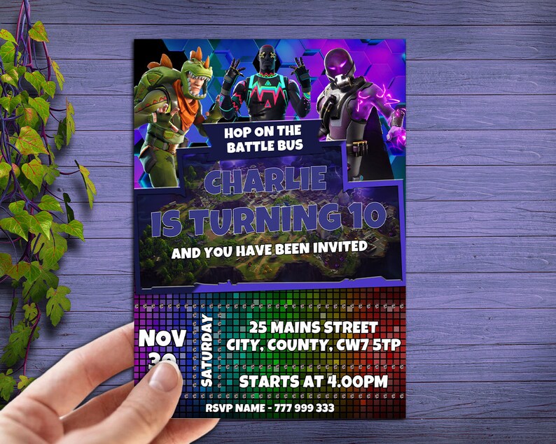 Fotnite Birthday Invitation / Printable Fort Nite Gamer Party Invite / Editable Battle Royal ...