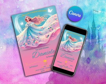 Princess Birthday Invitation / Printable Princess Birthday Girl Party Invite / Editable Little Princess Pink Dress Invitation Template /