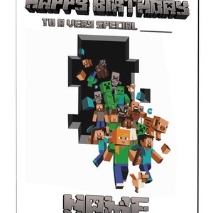 Carte d'anniversaire Minecraft / Carte de joyeux anniversaire pour les joueurs de jeux / Carte d'anniversaire personnalisée Mine Craft / Tout âge, nom, relation Design 2