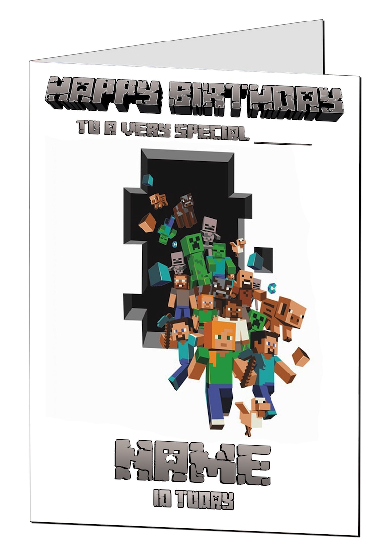 Carte d'anniversaire Minecraft / Carte de joyeux anniversaire pour les joueurs de jeux / Carte d'anniversaire personnalisée Mine Craft / Tout âge, nom, relation Design 2