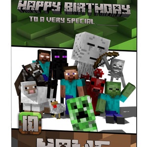 Carte d'anniversaire Minecraft / Carte de joyeux anniversaire pour les joueurs de jeux / Carte d'anniversaire personnalisée Mine Craft / Tout âge, nom, relation Design 3