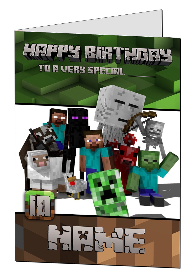 Carte d'anniversaire Minecraft / Carte de joyeux anniversaire pour les joueurs de jeux / Carte d'anniversaire personnalisée Mine Craft / Tout âge, nom, relation Design 3