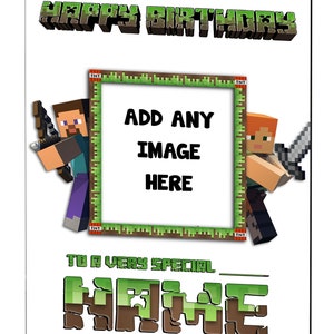 Carte d'anniversaire Minecraft / Carte de joyeux anniversaire pour les joueurs de jeux / Carte d'anniversaire personnalisée Mine Craft / Tout âge, nom, relation Design 4