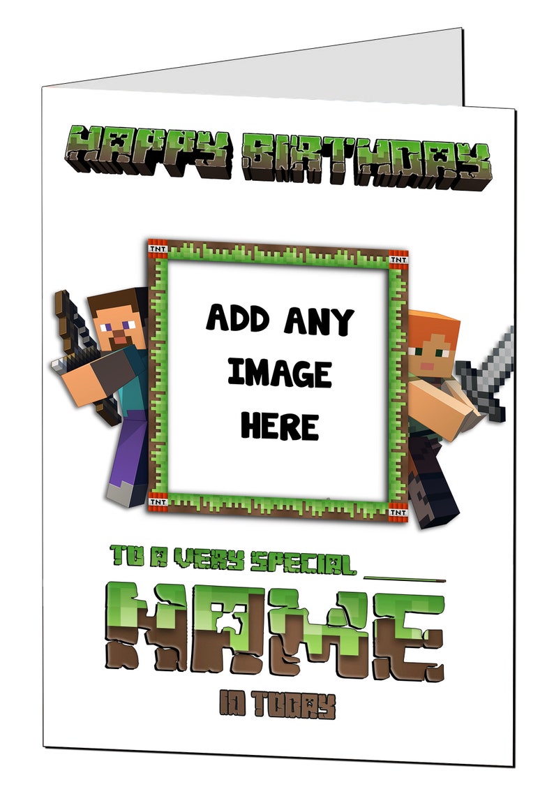 Carte d'anniversaire Minecraft / Carte de joyeux anniversaire pour les joueurs de jeux / Carte d'anniversaire personnalisée Mine Craft / Tout âge, nom, relation Design 4