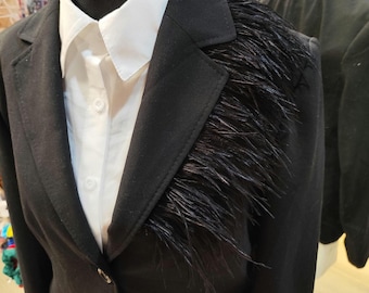 Black Ostrich Feather Brooch, Fashionable Ostrich Feather Strip, Black Feather Pin For Jacket, Handmade Brooch, Feather Accessories