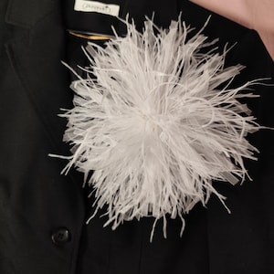 White Turkey Feather Brooch, Ostrich Feather Flower Fashion, white Feather Brooch For Jacket,Extra Large Feather Brooch,  handmade brooch.