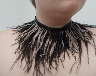 Black powder ostrich feather choker necklace, bridal fluffy choker, kitten feather collar, pastel goth fluffy choker, prom fluffy chocker