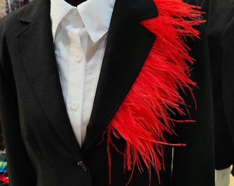 Broche de pluma de avestruz roja para chaqueta, tira de plumas, broche hecho a mano, accesorio de plumas para chaqueta.