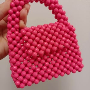 Bolso de cuentas rosas, bolso pequeño de cuentas acrílicas rosas, bolso pequeño rosa, bolso de hombro rosa, bolso de cuentas de perlas rosas