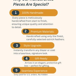 May include: Image with text: "Why Our Handcrafted Pieces Are Special?" and numbered points highlighting handmade quality, premium materials, style upgrade, gift-ready packaging, and a seamless experience.