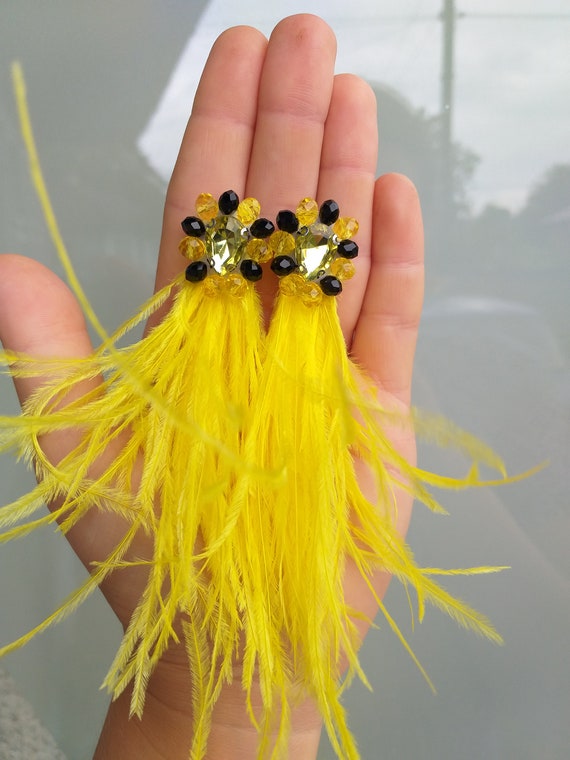 Golden Ostrich Feather Earrings – Tide Jewellery