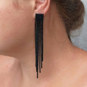Black earrings, black crystal earrings, long prom rhinestone earrings, wedding crystal earrings