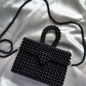 Schwarze Perlentasche, schwarze Perlentasche, kleine schwarze Tasche, schwarze Schultertasche, Perlentasche, große schwarze Tasche. handgefertigt.