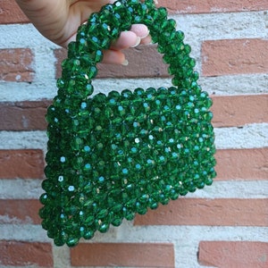 Bolso de cuentas esmeralda, bolso de cuentas acrílicas, bolso verde pequeño, bolso verde para el hombro, bolso de cuentas verdes, bolso verde festivo, bolso de fiesta