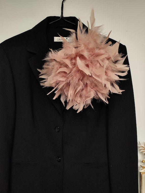 Soft Pink Turkey Feather Brooch, Ostrich Feather Flower Fashion, Fuchsia Feather Brooch For Jacket, Pink Feather Brooch, Handmade Brooch