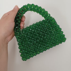 Green Acrylic Beaded Bag,  Handmade Purse with 10 mm Beads, Unique Statement Handbag ,Gift for Her, shoulder green bag, small handmade bag
