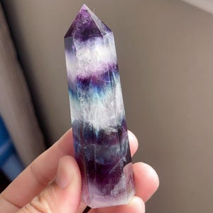 Natural  Green purple fluorite column: Metaphysical Crystal Point L217