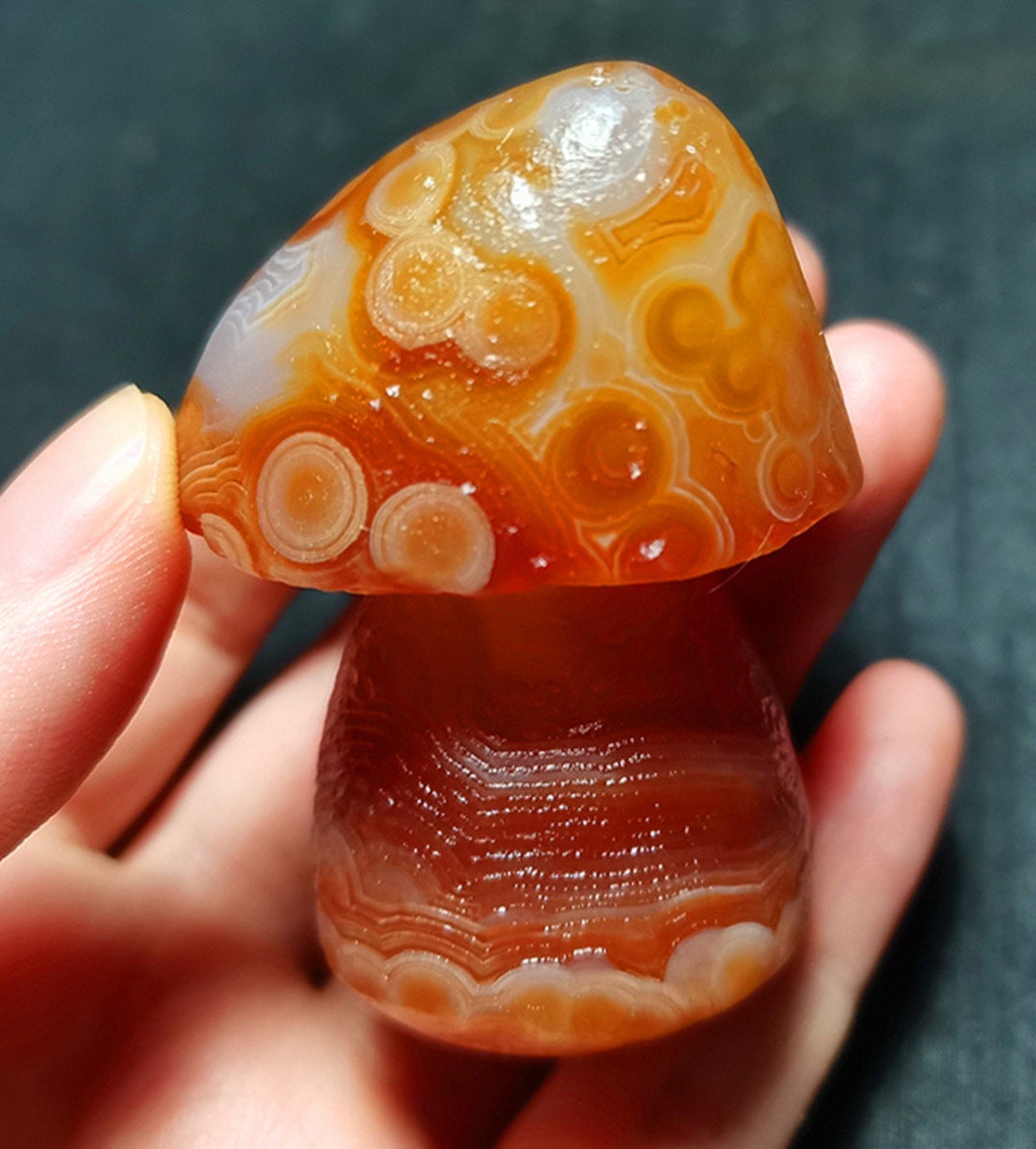 Rare Gobi Agate Eyes Agate Handcarved Mushroom/silk Banded Agate/red