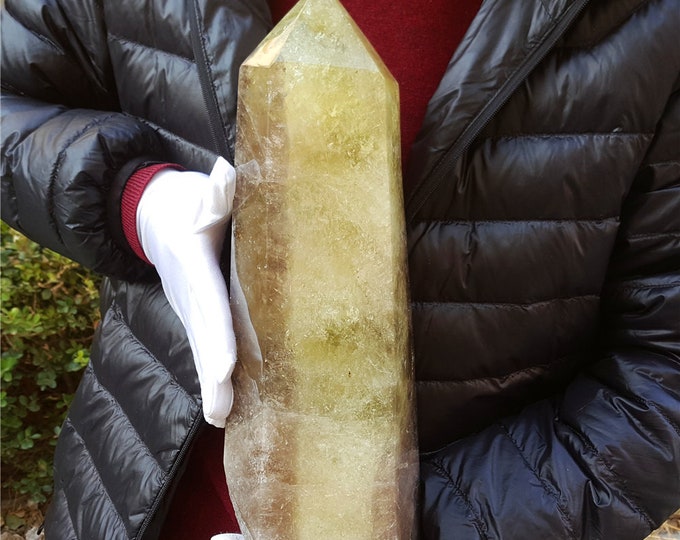 Featured listing image: 6250G Large Natural Yellow Smoky Crystal Quartz Point Obelisk/Citrine Crystal Tower/Meditation Stone/Healing Stone/Reiki/Chakra EE144