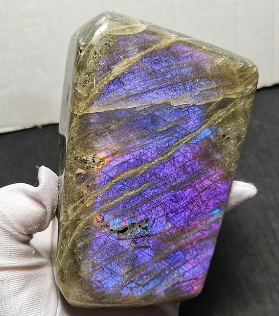 Large Purple Blue Flash Labradorite Palm Stone: Polished Crystal