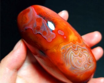 Pierre Agate Bandée Polie Naturelle - 135g, Agate Dentelle De Madagascar, Minéral Brut