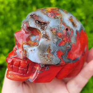 Natural Warring States Quartz Red Agate Skull Carved,Fighting Blood Aagte Skull,Home Decor,Chakra,Meditation,Gifts,EnergyCrystlReiki Healing