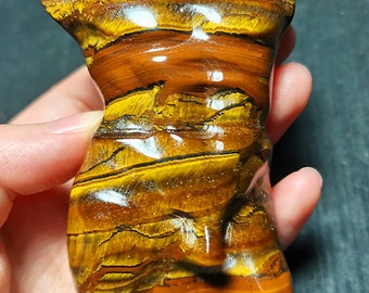 Escultura de torso masculino de cristal de ojo de tigre dorado tallado a mano