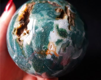 オーシャンジャスパースフィア：天然球状水晶玉、形而上学的な石
