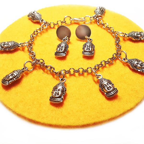 Schmuckset Buddha, silberfarben, Armband und Ohrstecker