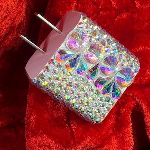 Bedazzled Charging Brick - Unique Useful Decor - Holographic Gemstones - Stand Out with a Shiny Power Block! - Girly Decor - Useful Art