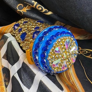 Blue and Gold Holographic Bedazzled Pill Bottle - Container for Small Objects - Vitamins - Marijuana - Travel - Remember your Medicine!