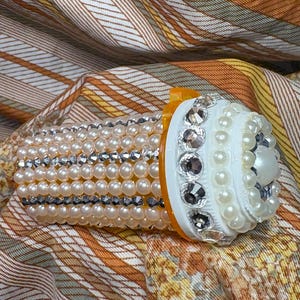 Pearly Bedazzled Pill Bottle - Container for Small Objects - Vitamins - Medicine - Marijuana - Travel - Remember your Meds!