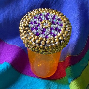 Bedazzled Pill Bottle - Mandala - Container for Small Objects - Vitamins & Medicine - Marijuana - Travel Sparkly Stash Jar - Take your Meds!