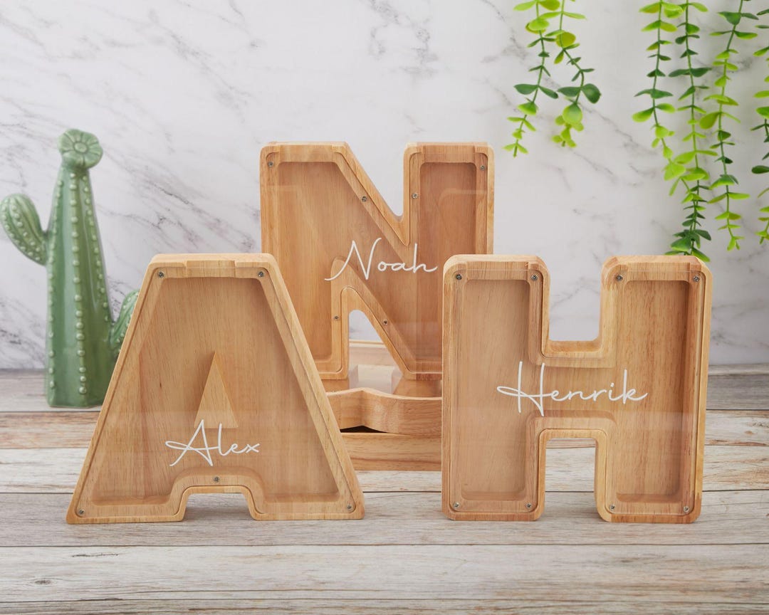 Wooden Letter Piggy Bank, Wooden Money Box, Custom Initial Coin Bank, Name Piggy Bank, Money Box, Gift for Child, Baby Boy Gift, Baby Gift
