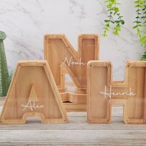 Wooden Letter Piggy Bank, Wooden Money Box, Custom Initial Coin Bank, Name Piggy Bank, Money Box, Gift for Child, Baby Boy Gift, Baby Gift