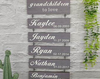 Personalized Wooden Family Sign | Grandkids Names Sign | Grandchildren Sign | Grandparents Plaque | Gift For Grandparent | Last Name Sign