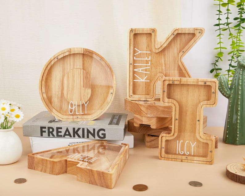 Coin Bank Lettering Personalized Wooden Letter Piggy Bank,custom Name Coin Bank,kids Girl ...
